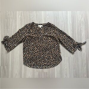 Michael Kors Leopard Print Bow Sleeve Blouse Size Medium Animal Print Top